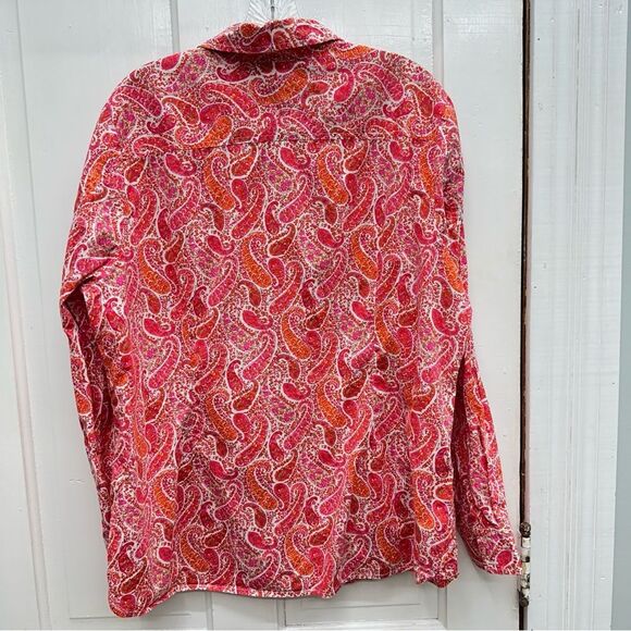 Tommy Hilfiger orange pink paisley print long sleeve button up shirt women's xxl - Picture 3 of 4